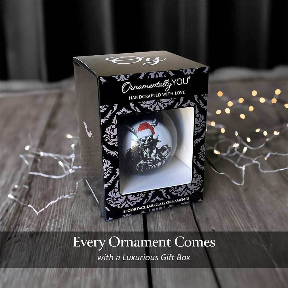 Krampus Christmas Spooky Portrait Glass Ornament, Black Horror Halloween Tree Decoration - 