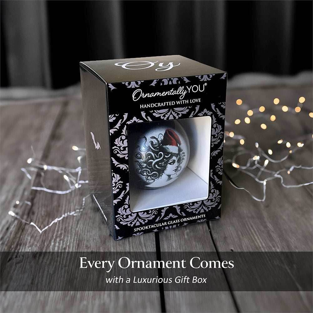 Medusa Christmas Spooky Portrait Glass Ornament, Black Horror Halloween Tree Decoration - 