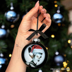 Frankenstein's Bride Christmas Spooky Portrait Glass Ornament, Black Horror Halloween Tree Decoration - 