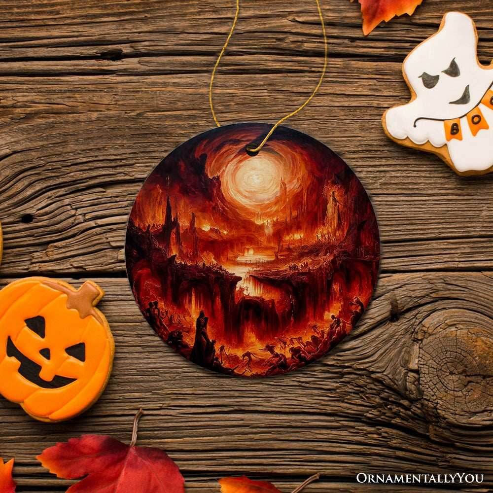 Fiery Hellscape Dante's Inferno Ceramic Ornament, Painting Halloween Gift And Decor - Circle