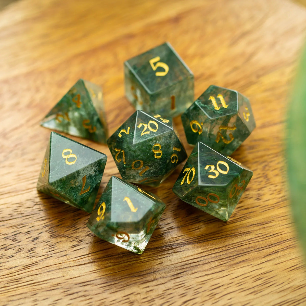 Forest Moss Green Glass DND Dice Set