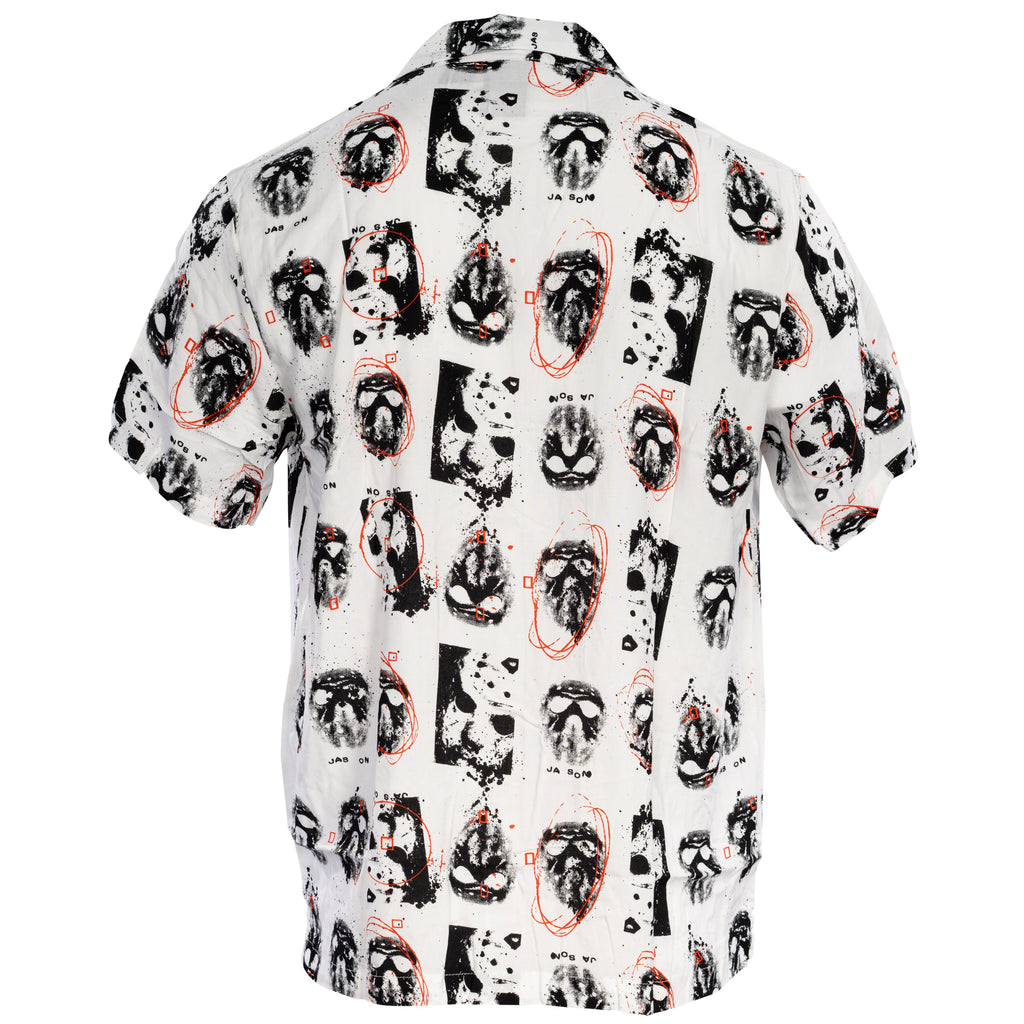 Friday The 13th Jason Rayon Button up Shirt SS Mask Scribble White