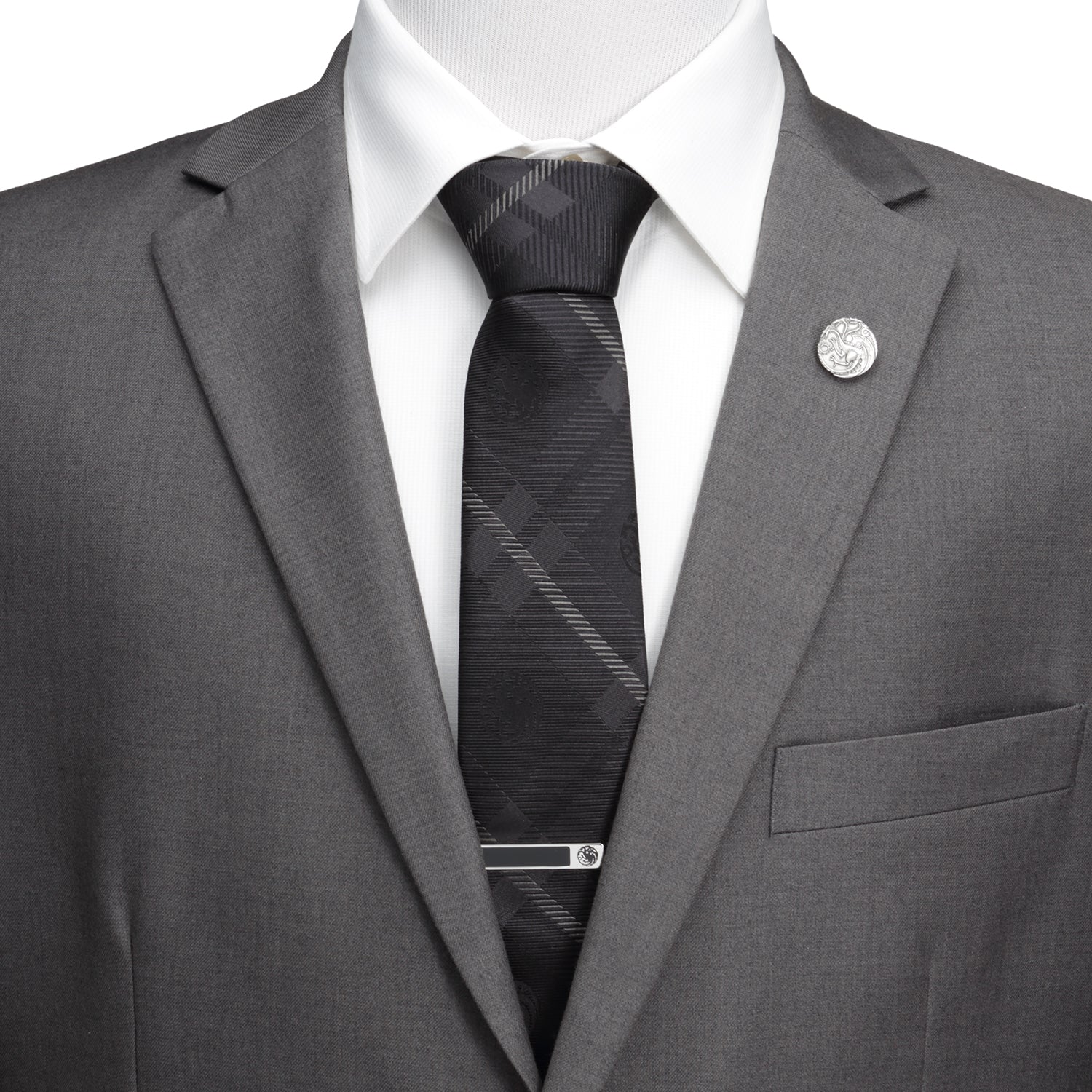 Game of Thrones Targaryen Dragon Black Plaid Silk Men's Tie