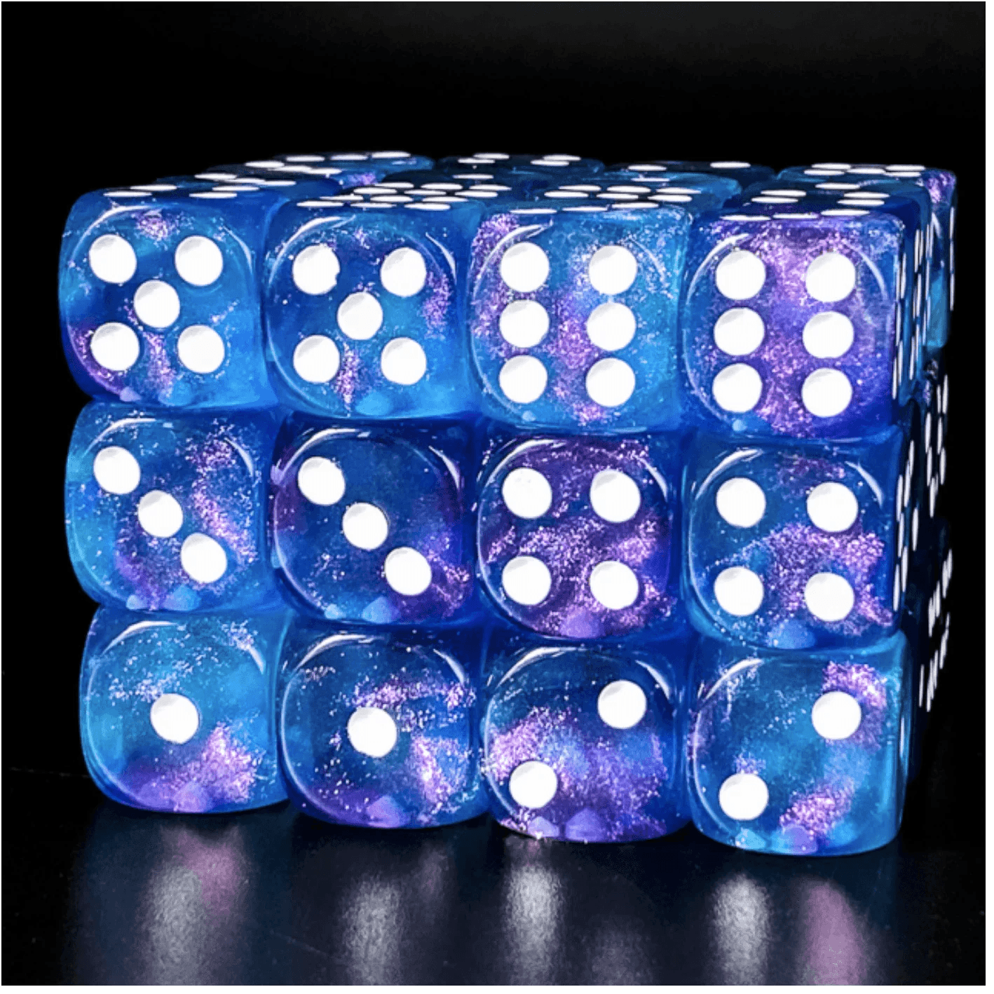 12-Piece Pip D6 Set - Purple and Blue Glitter