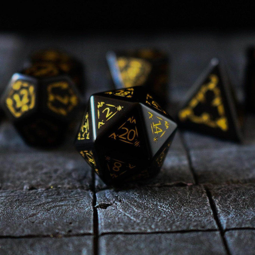 Gemstone Black Dragon Shield Night Obsidian DND Dice Set - 