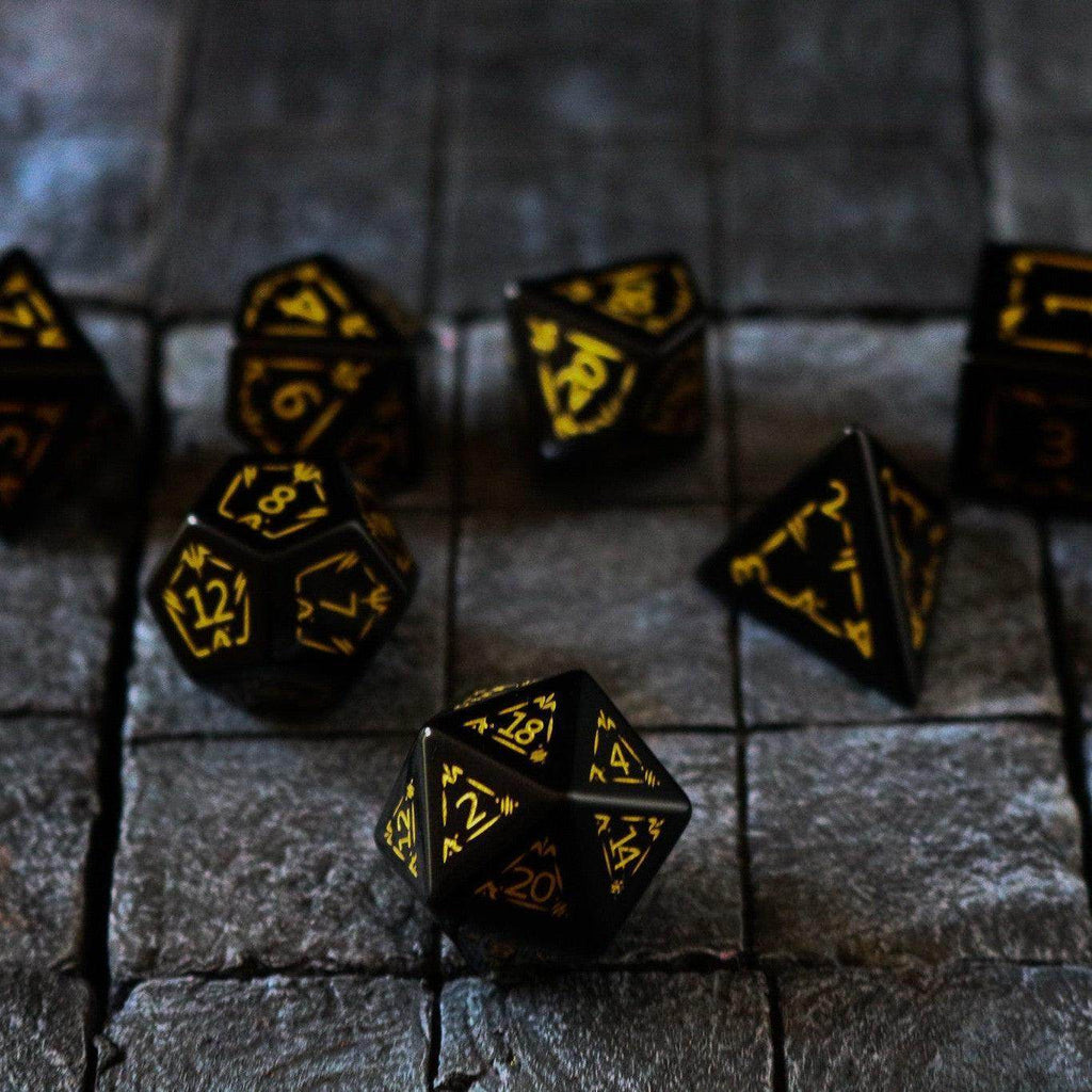 Gemstone Black Dragon Shield Night Obsidian DND Dice Set - 