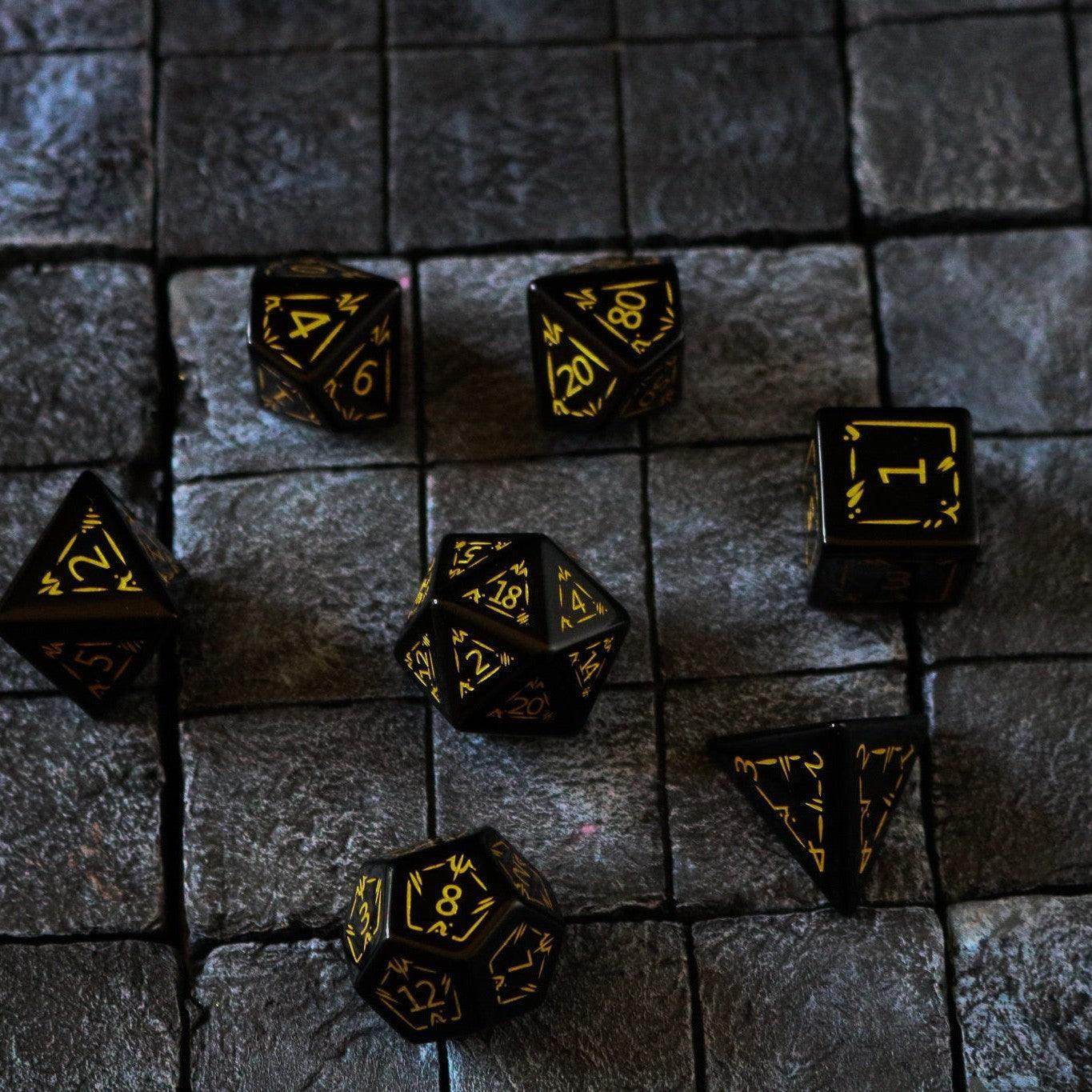Gemstone Black Dragon Shield Night Obsidian DND Dice Set - 