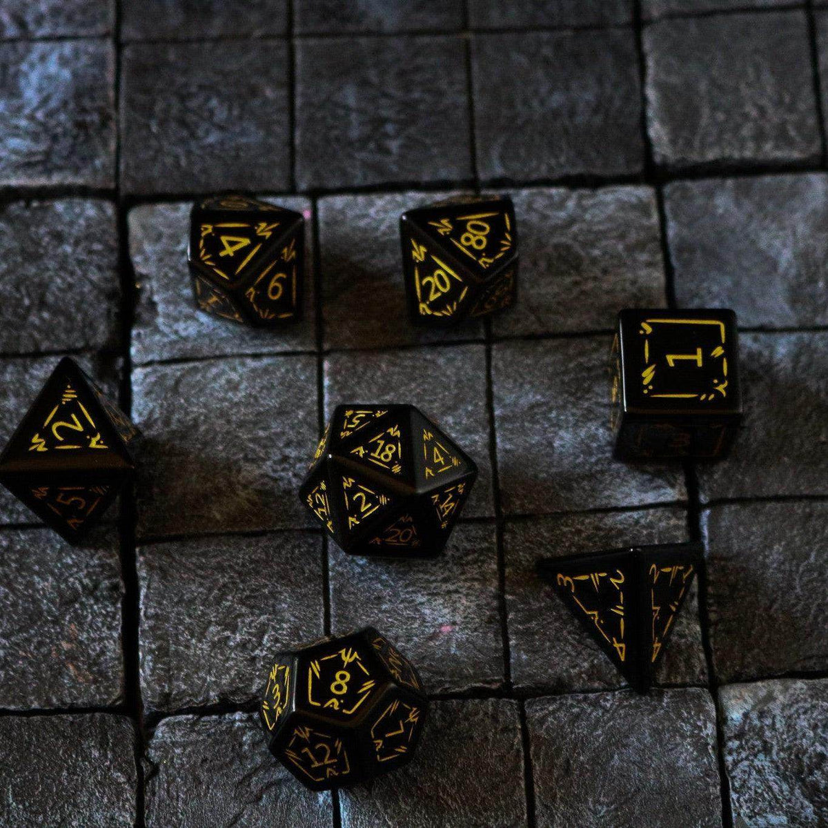 Gemstone Black Dragon Shield Night Obsidian DND Dice Set - 
