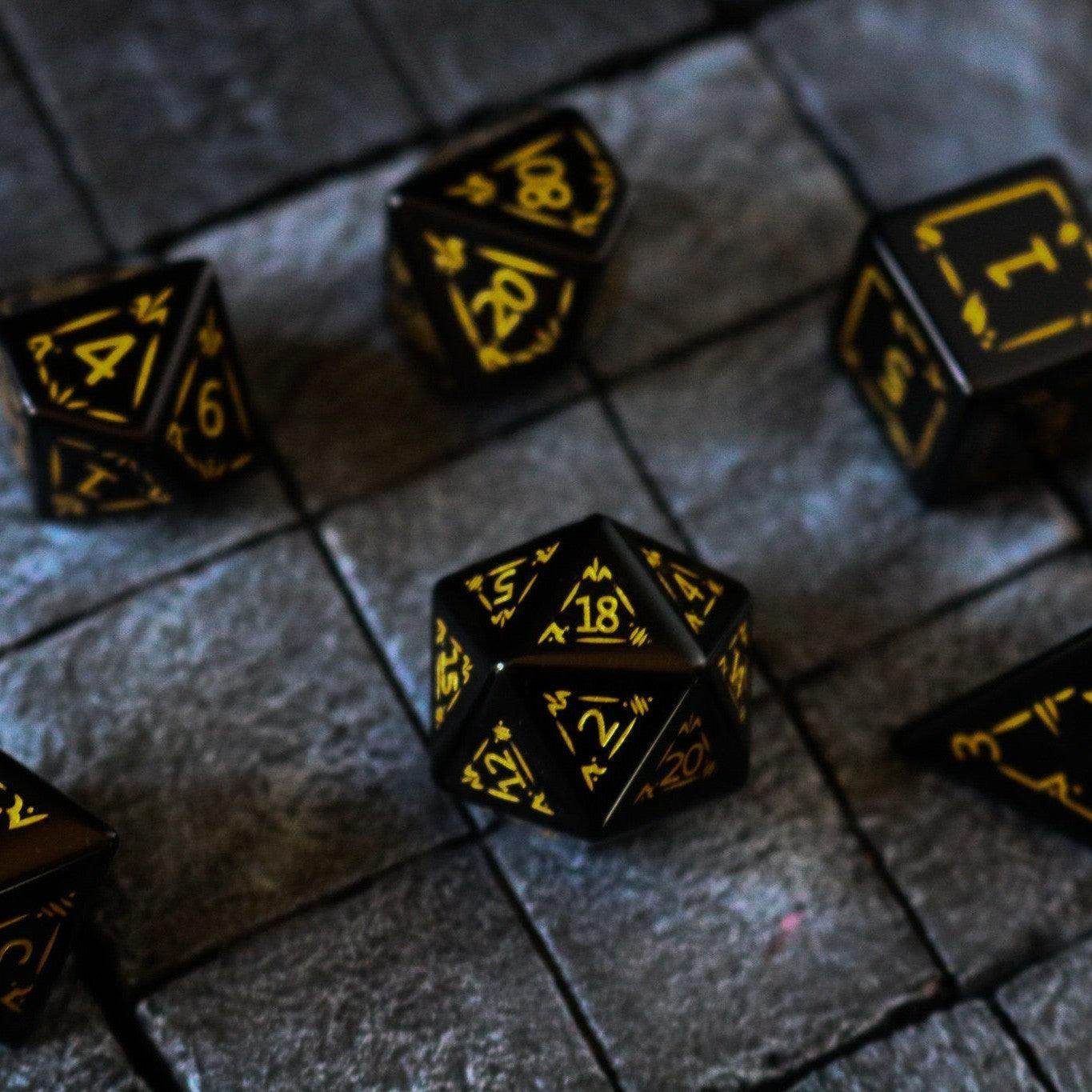 Gemstone Black Dragon Shield Night Obsidian DND Dice Set - 