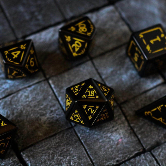 Gemstone Black Dragon Shield Night Obsidian DND Dice Set - 