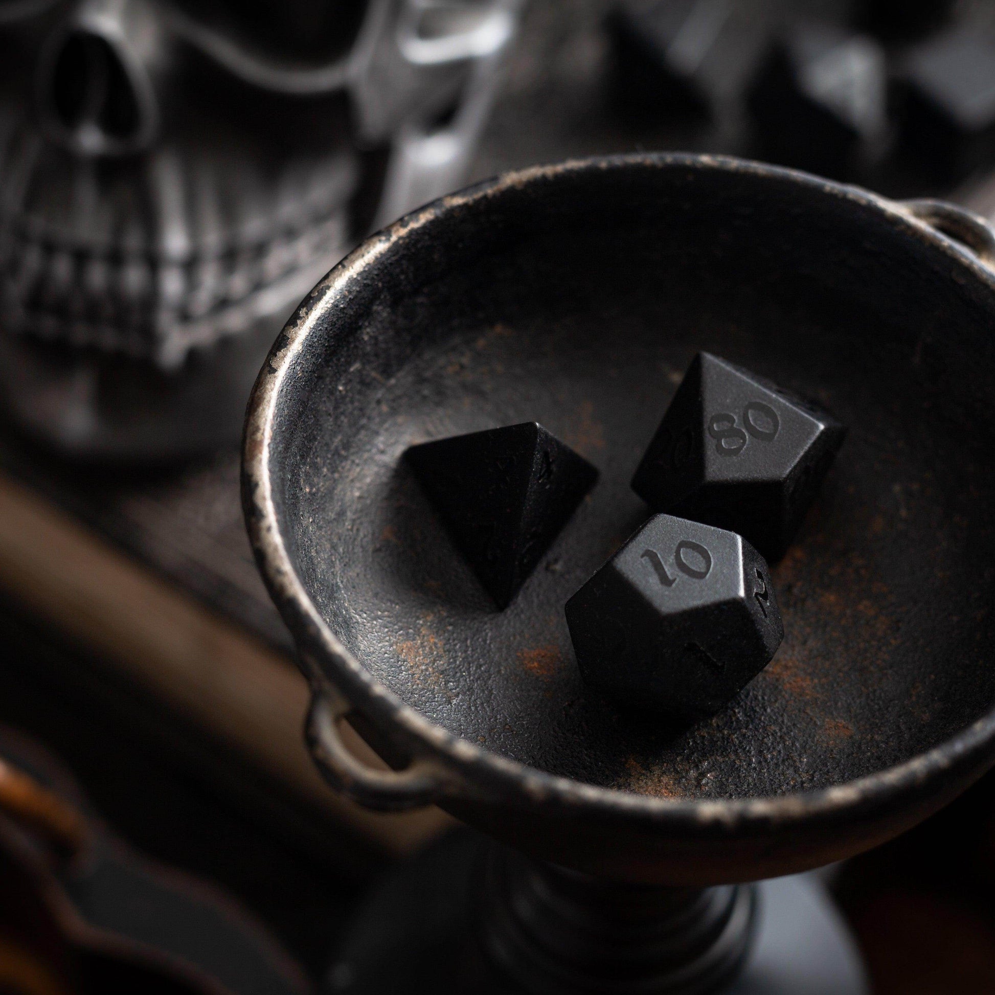 Gemstone Black Night Raised Obsidian Hand Carved DND Dice Set - Full Set And Free Dice Box