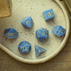 Gemstone Blue Lace Agate Eye Stone Hand Carved DND Dice Set - Full Set And Free Dice Box