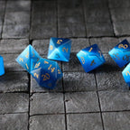 Gemstone Dark Blue Cats Eye Stone Hand Carved DND Dice Set - Full Set And Free Dice Box