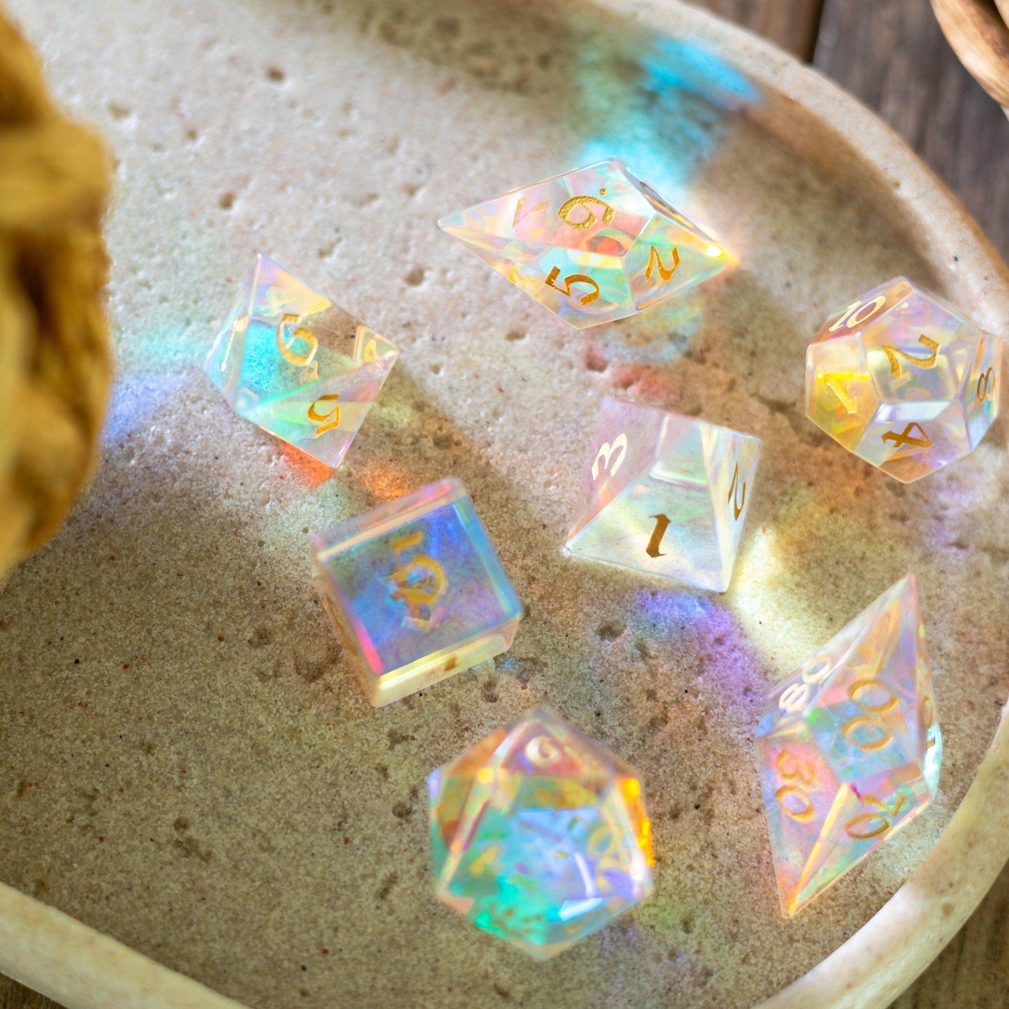Gemstone Dichroic Glass Elven Cut DND Dice Set - Only 1 D20