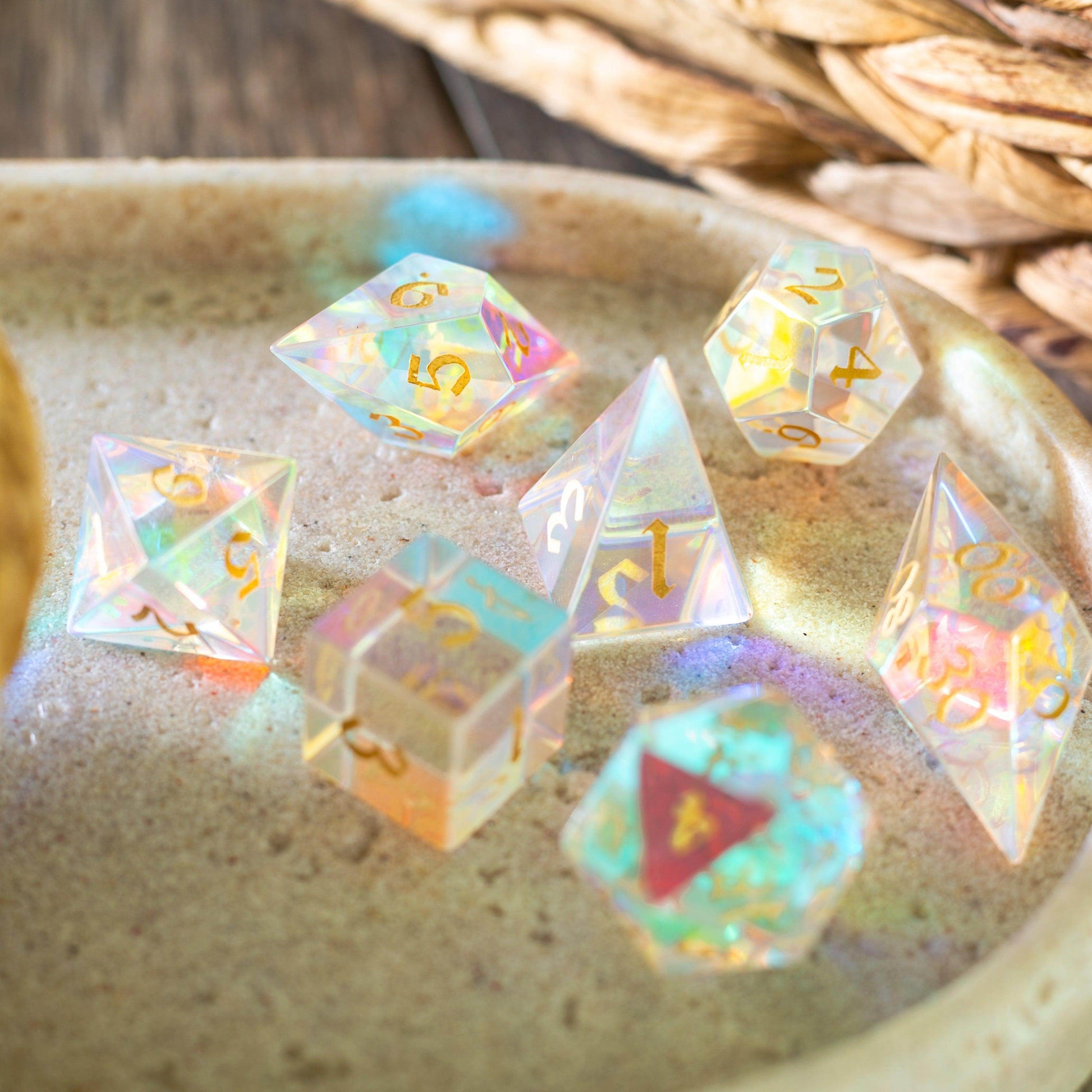 Gemstone Dichroic Glass Elven Cut DND Dice Set - Only 1 D20
