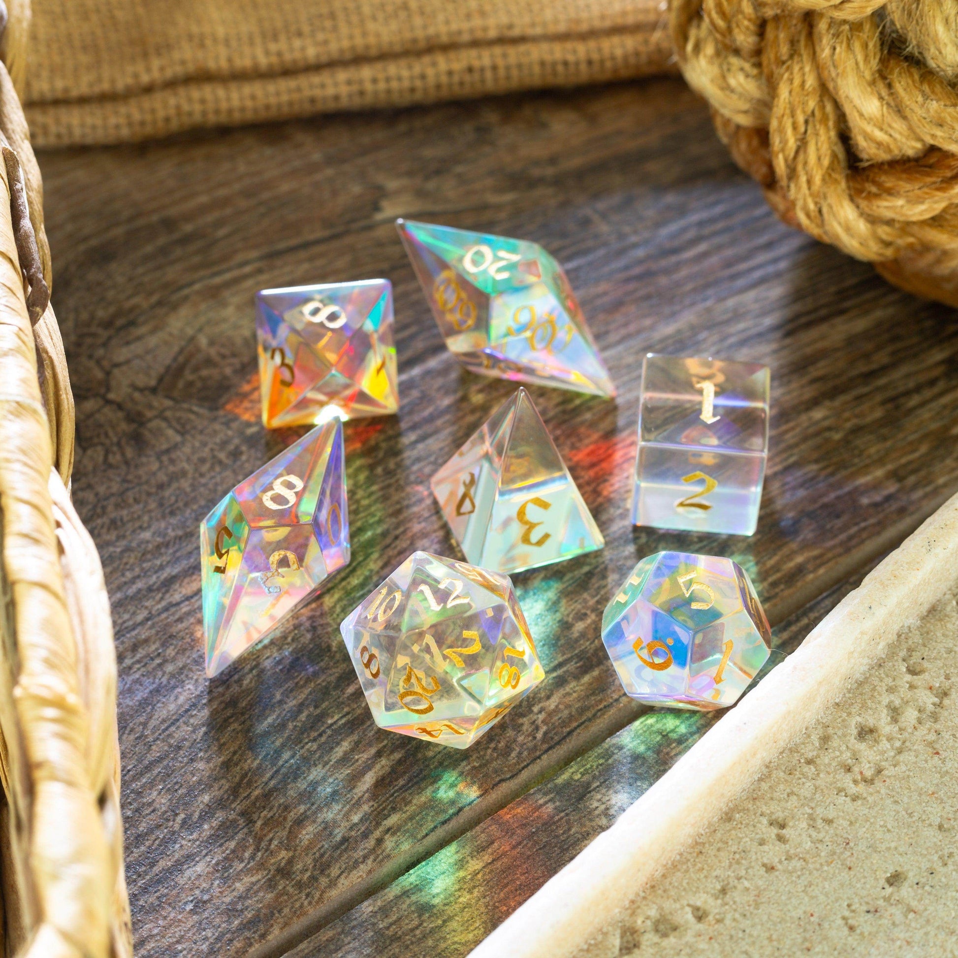 Gemstone Dichroic Glass Elven Cut DND Dice Set - Only 1 D20