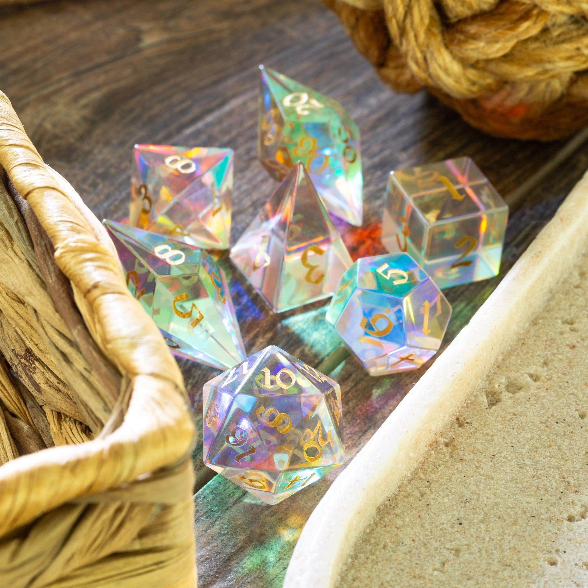 Gemstone Dichroic Glass Elven Cut DND Dice Set - Only 1 D20