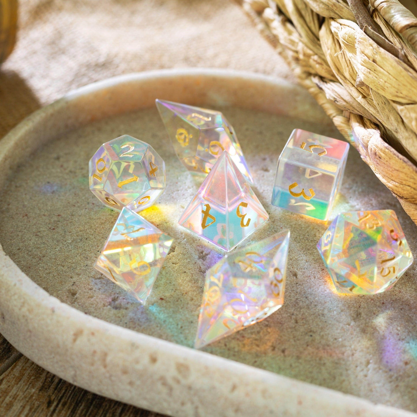 Gemstone Dichroic Glass Elven Cut DND Dice Set - Only 1 D20
