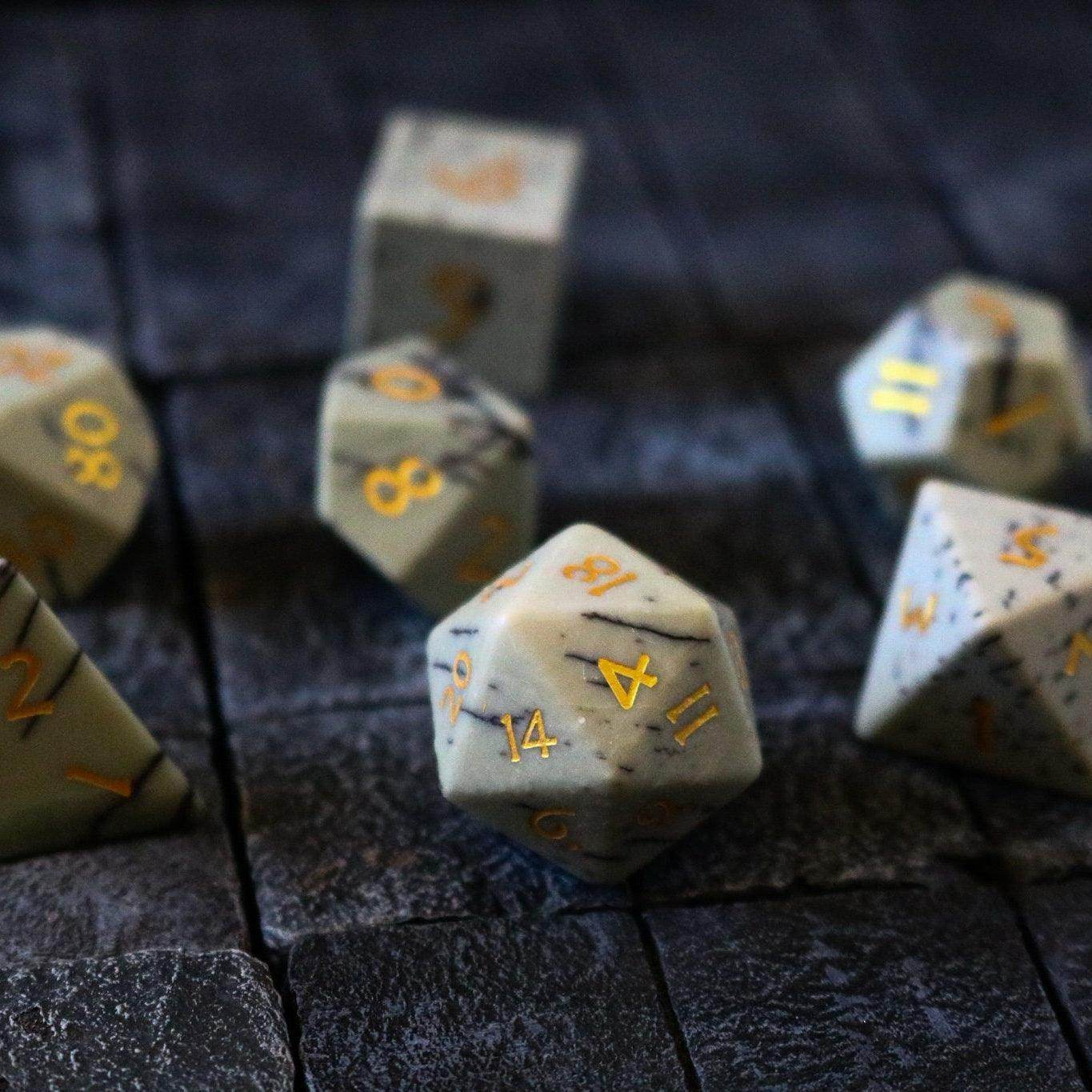 Gemstone Jasper Hand Carved (And Box) DND Dice Set - 