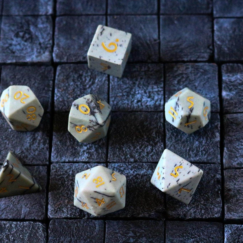 Gemstone Jasper Hand Carved (And Box) DND Dice Set - 