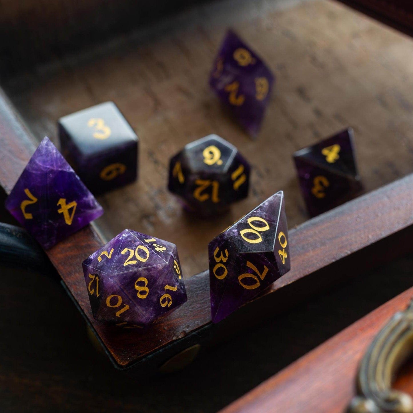Gemstone Purple Amethyst Elven Cut DND Dice Set - Only 1 D20