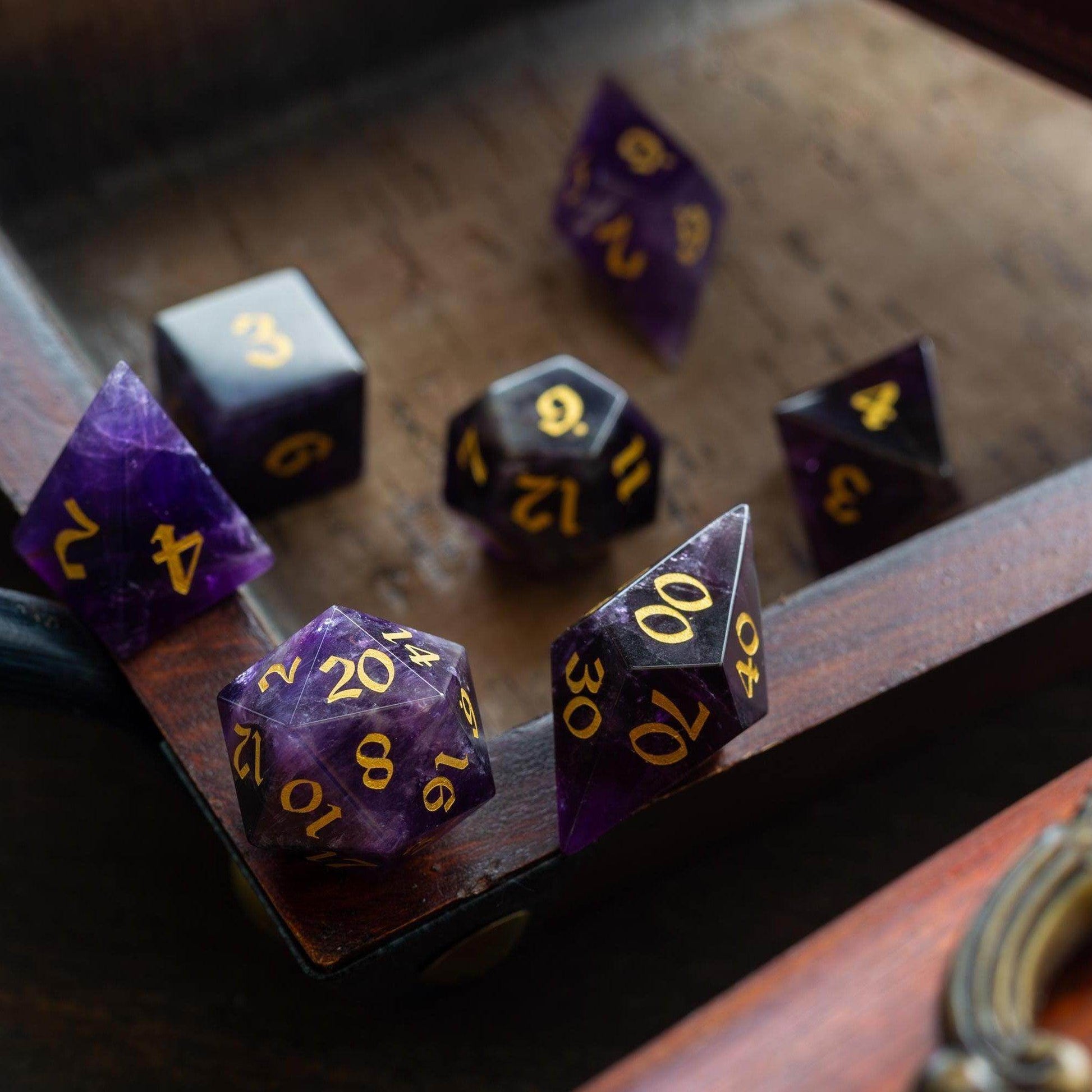 Gemstone Purple Amethyst Elven Cut DND Dice Set - Only 1 D20