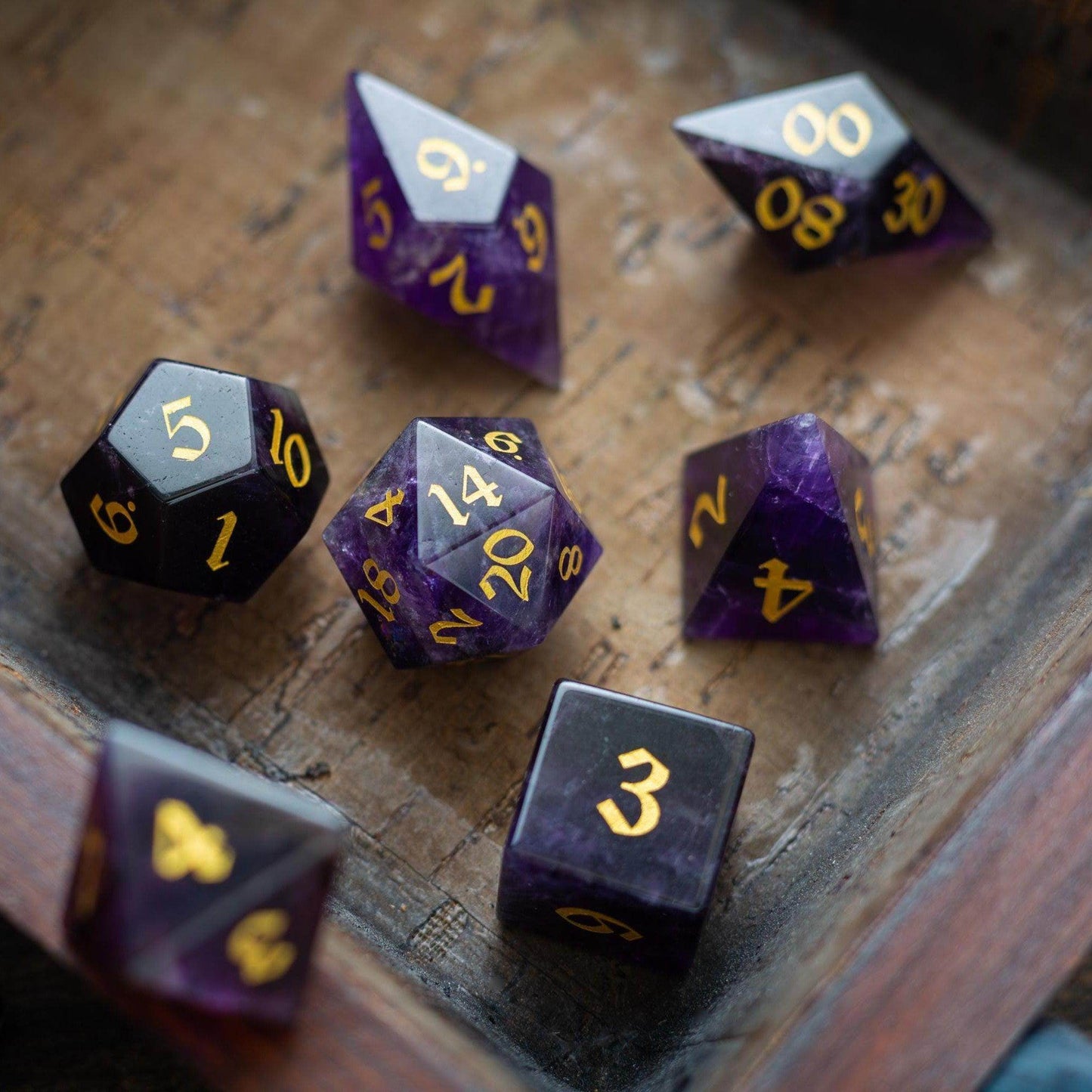 Gemstone Purple Amethyst Elven Cut DND Dice Set - Only 1 D20