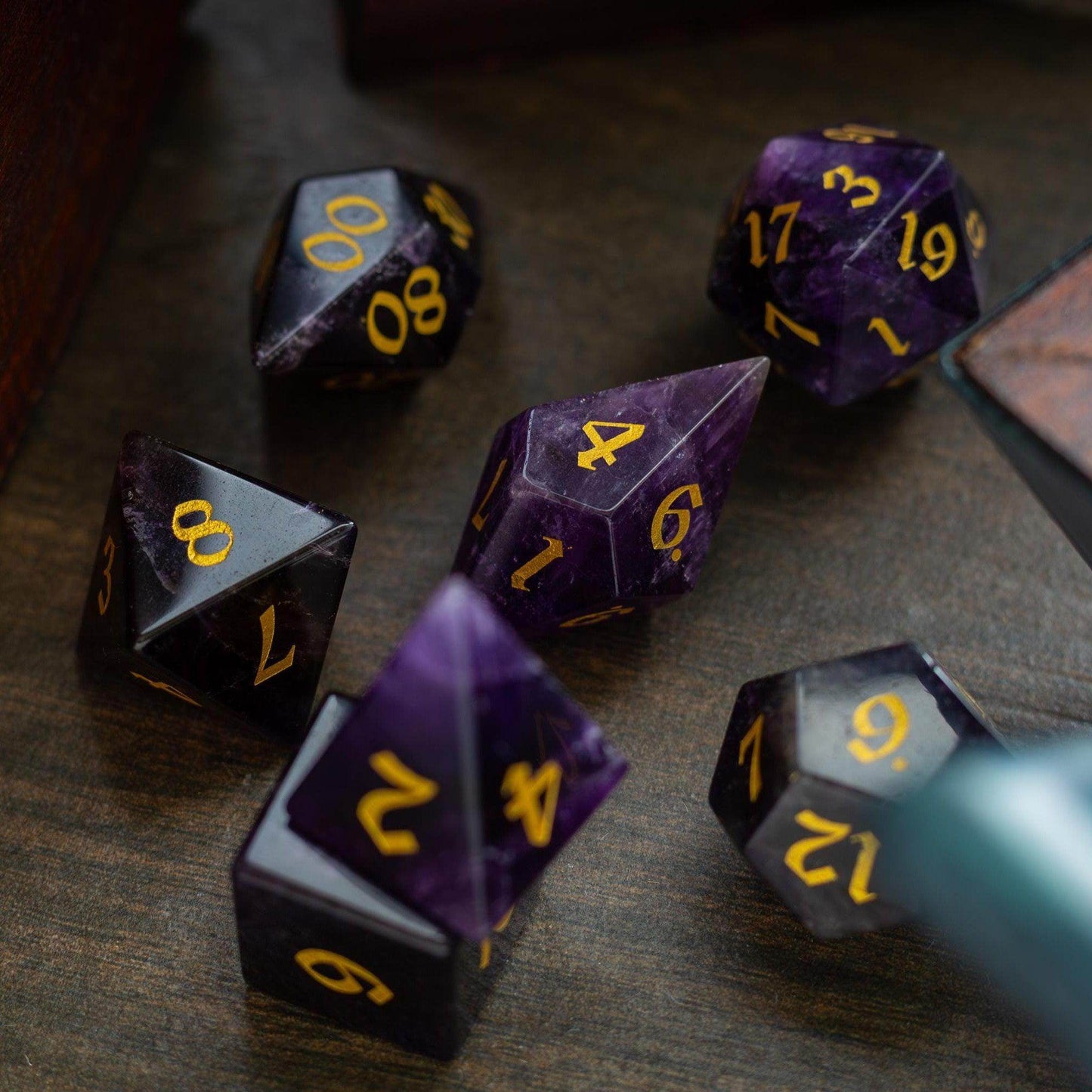 Gemstone Purple Amethyst Elven Cut DND Dice Set - Only 1 D20