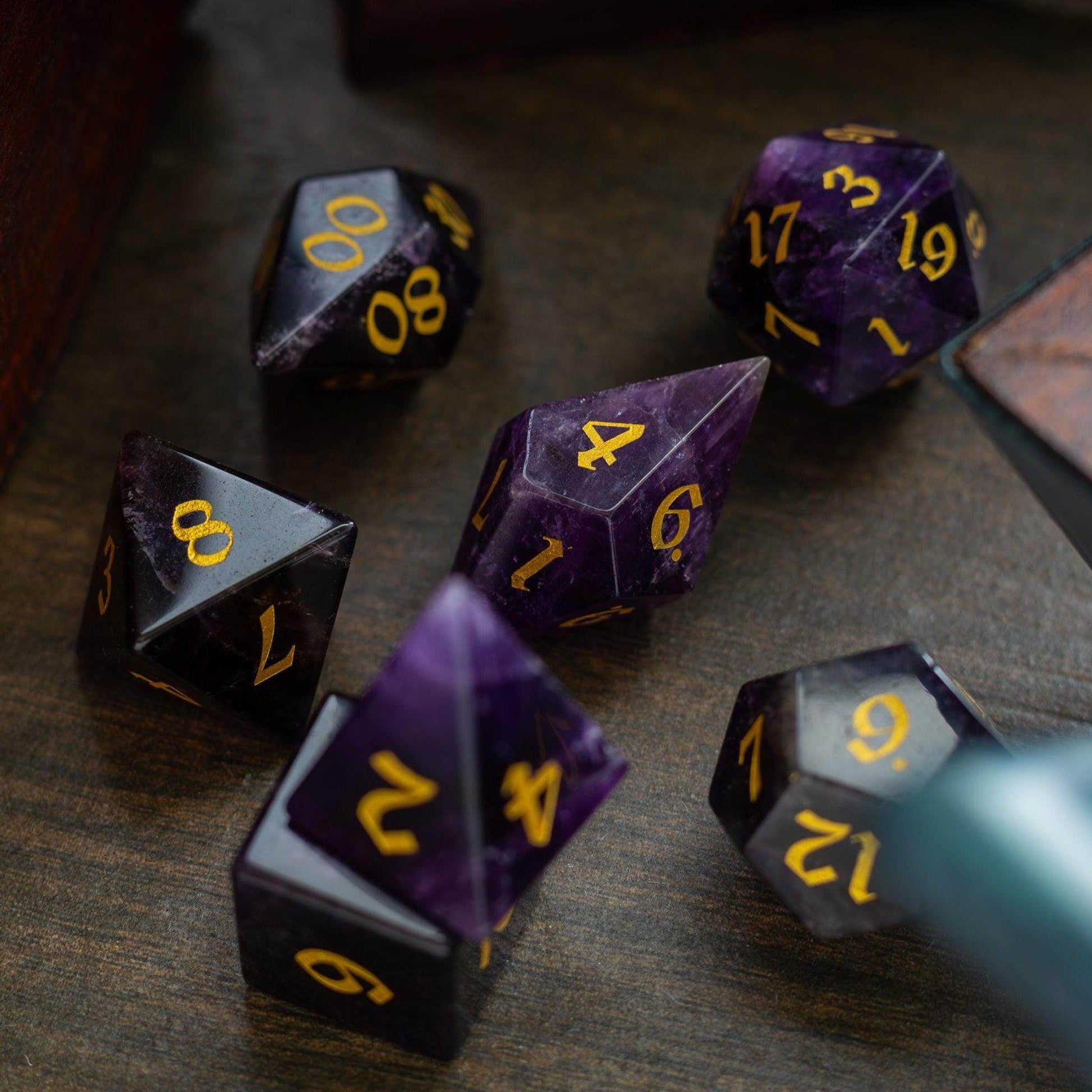 Gemstone Purple Amethyst Elven Cut DND Dice Set - Only 1 D20