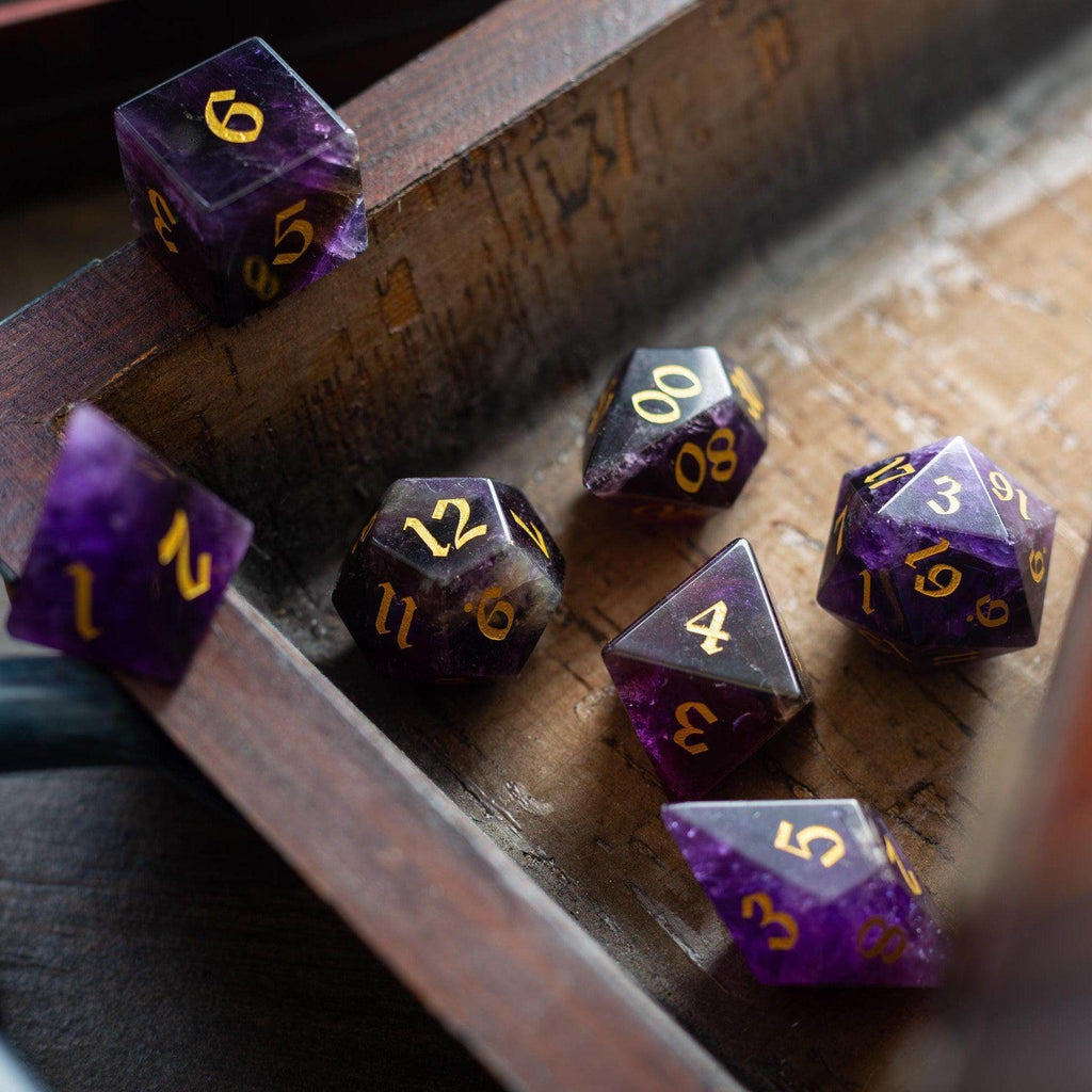 Gemstone Purple Amethyst Elven Cut DND Dice Set - Only 1 D20