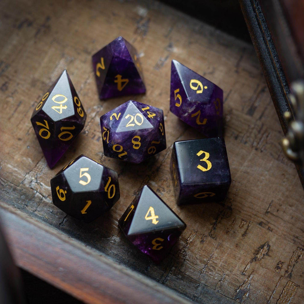 Gemstone Purple Amethyst Elven Cut DND Dice Set - Only 1 D20