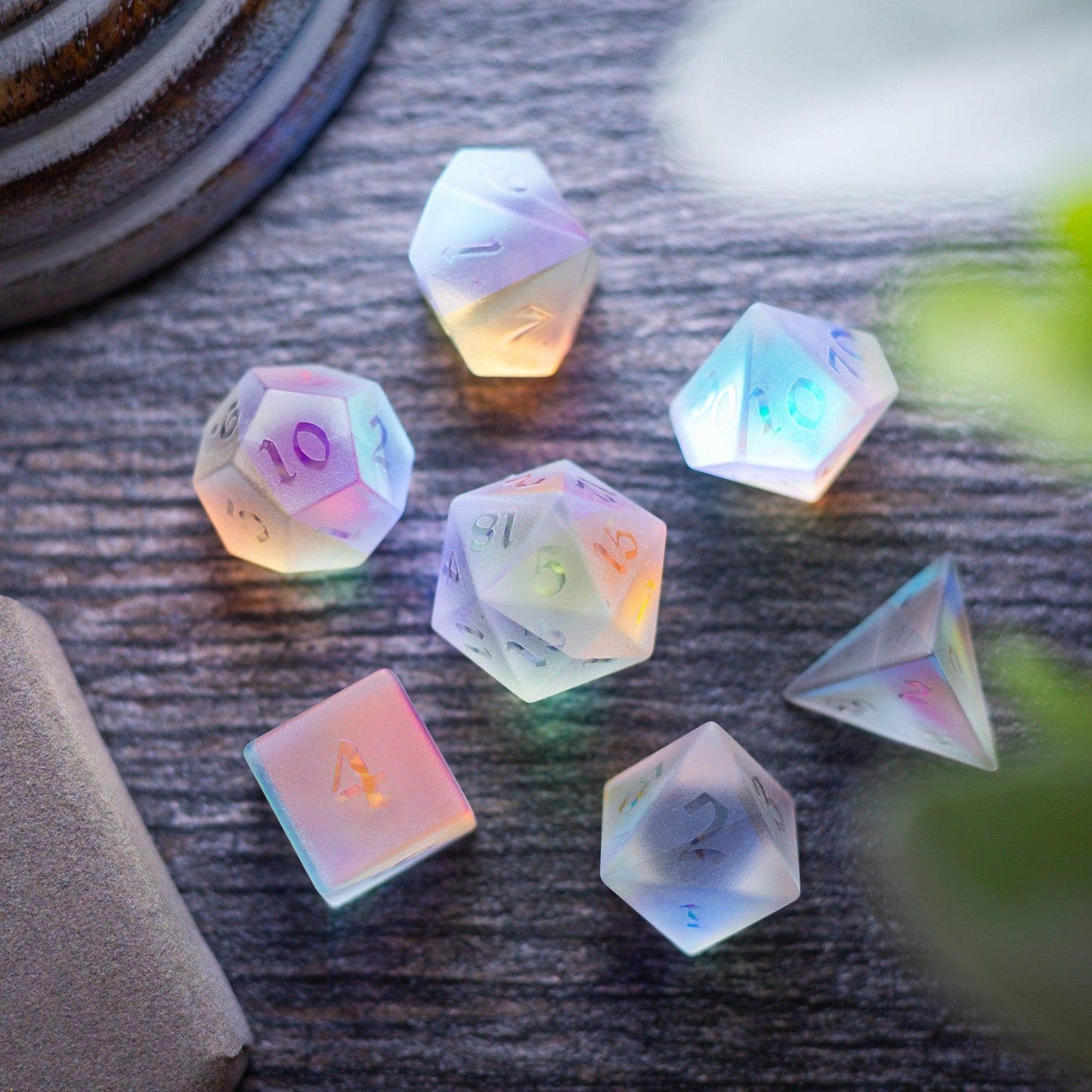 Gemstone Raised Dichroic Glass DND Dice Set - Full Set And Free Dice Box