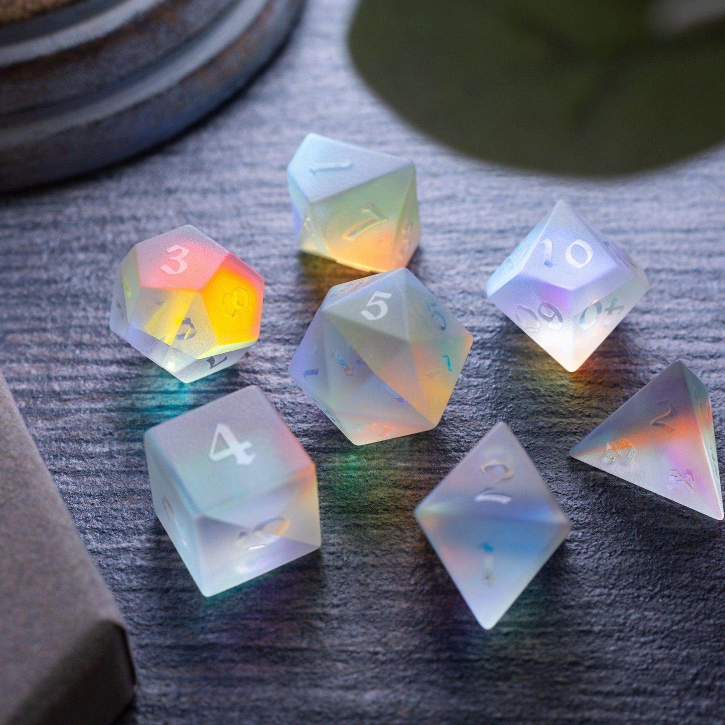Gemstone Raised Dichroic Glass DND Dice Set - Full Set And Free Dice Box