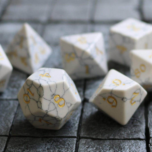 Gemstone Synthetic Magnesite Hand Carved (And Box) DND Dice Set - 