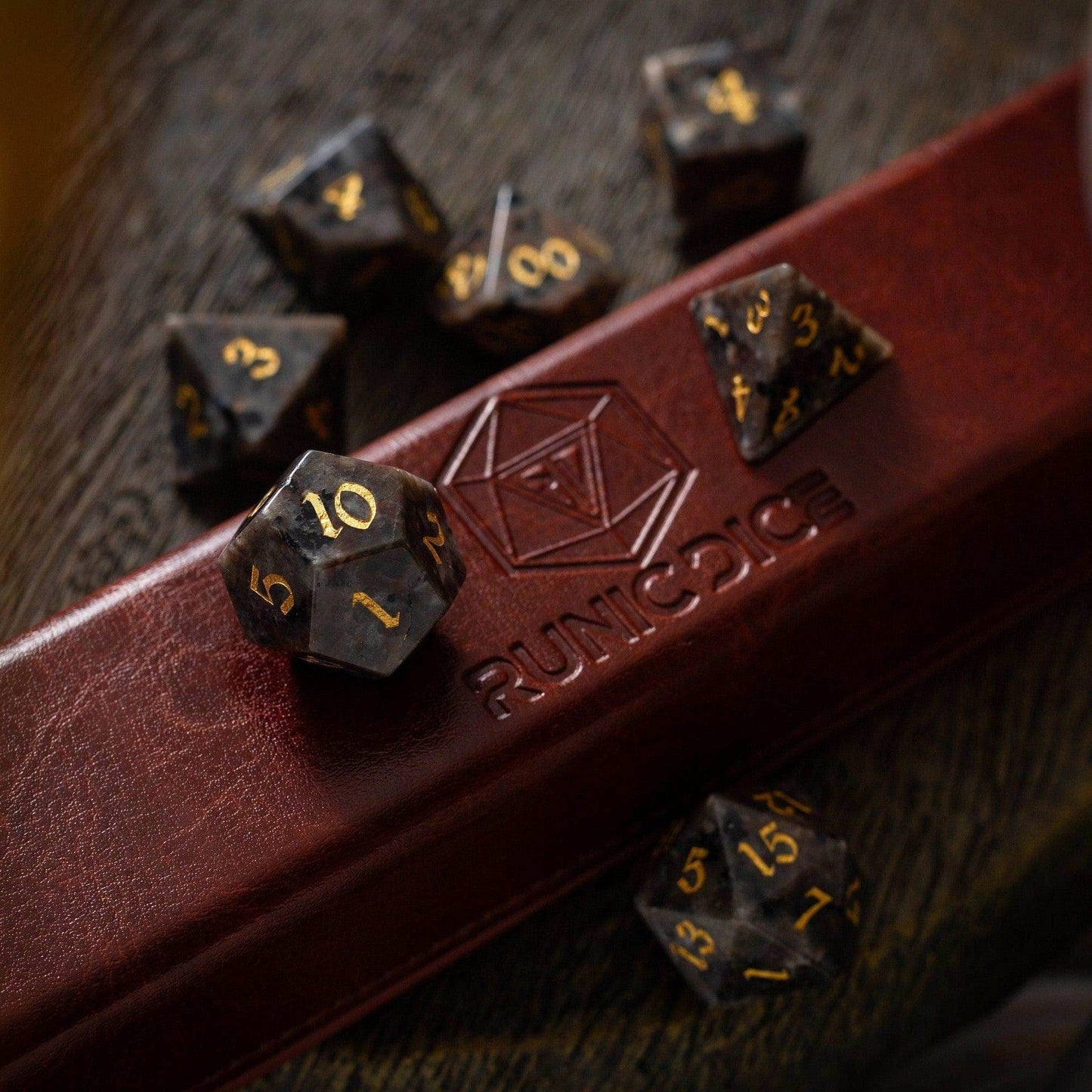 Gemstone Yooperlite Hand Carved DND Dice Set - Full Set And Free Dice Box