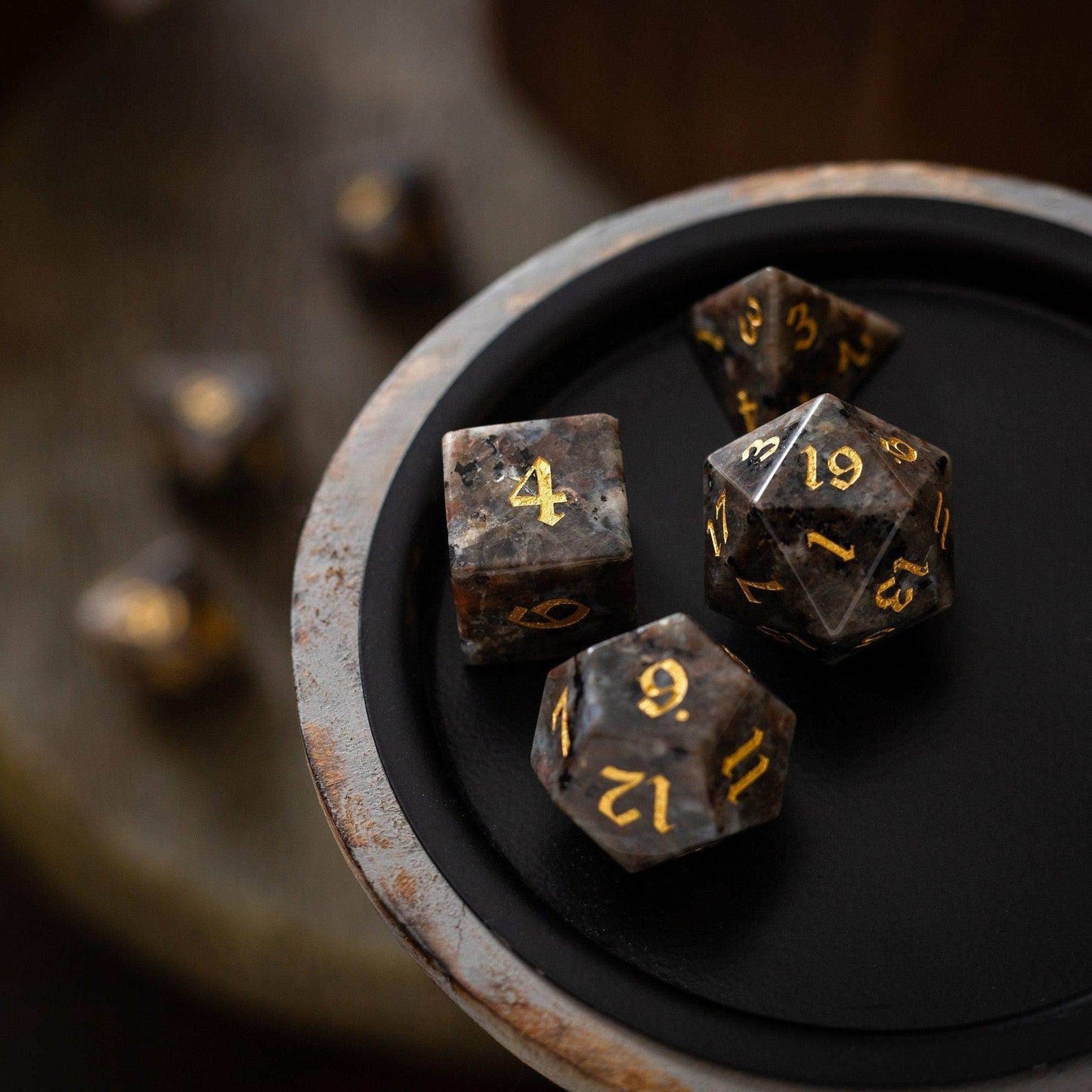 Gemstone Yooperlite Hand Carved DND Dice Set - Full Set And Free Dice Box