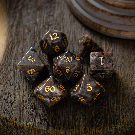 Gemstone Yooperlite Hand Carved DND Dice Set - Full Set And Free Dice Box