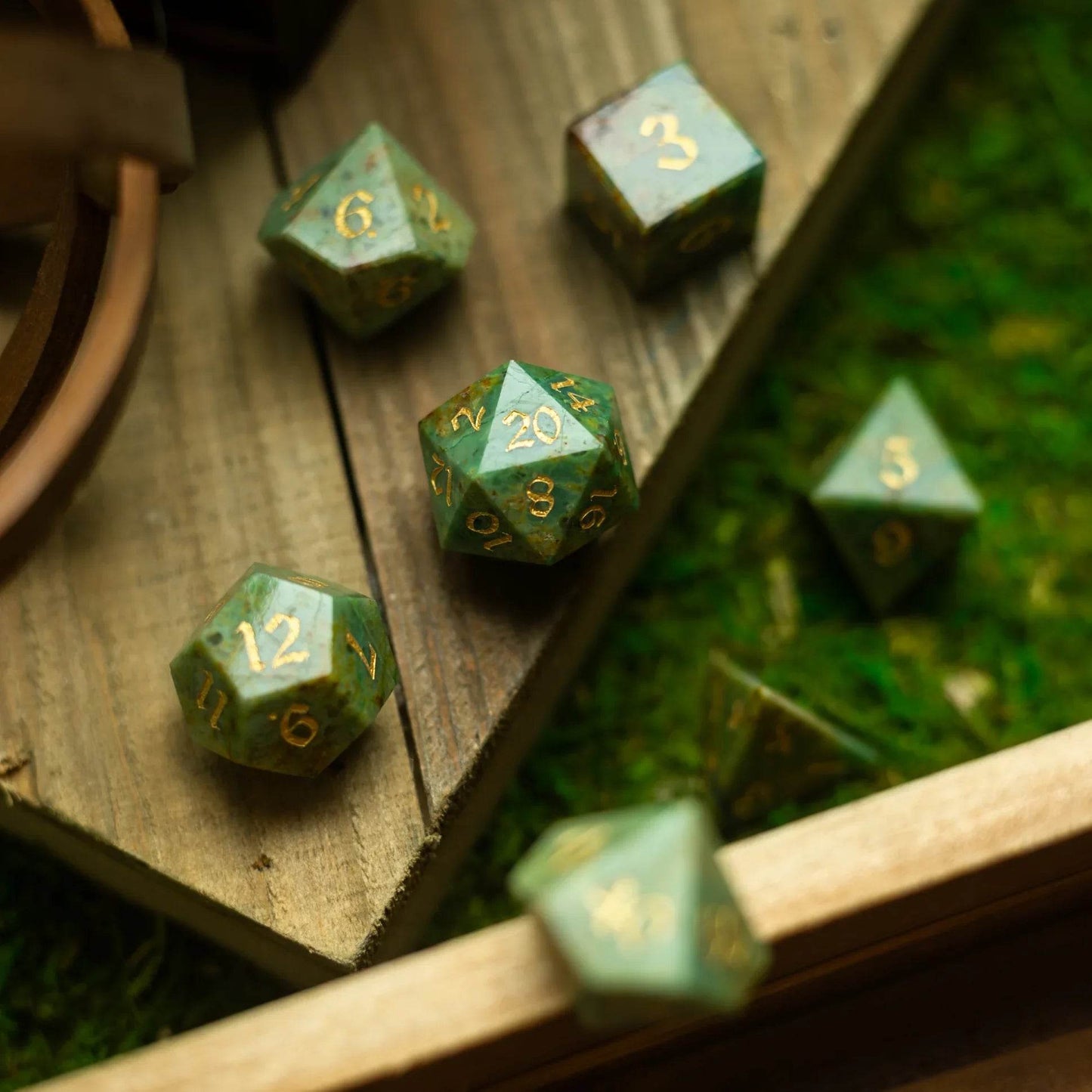 Gemstone Azurite Hand Carved DND Dice Set - Full Set And Free Dice Box