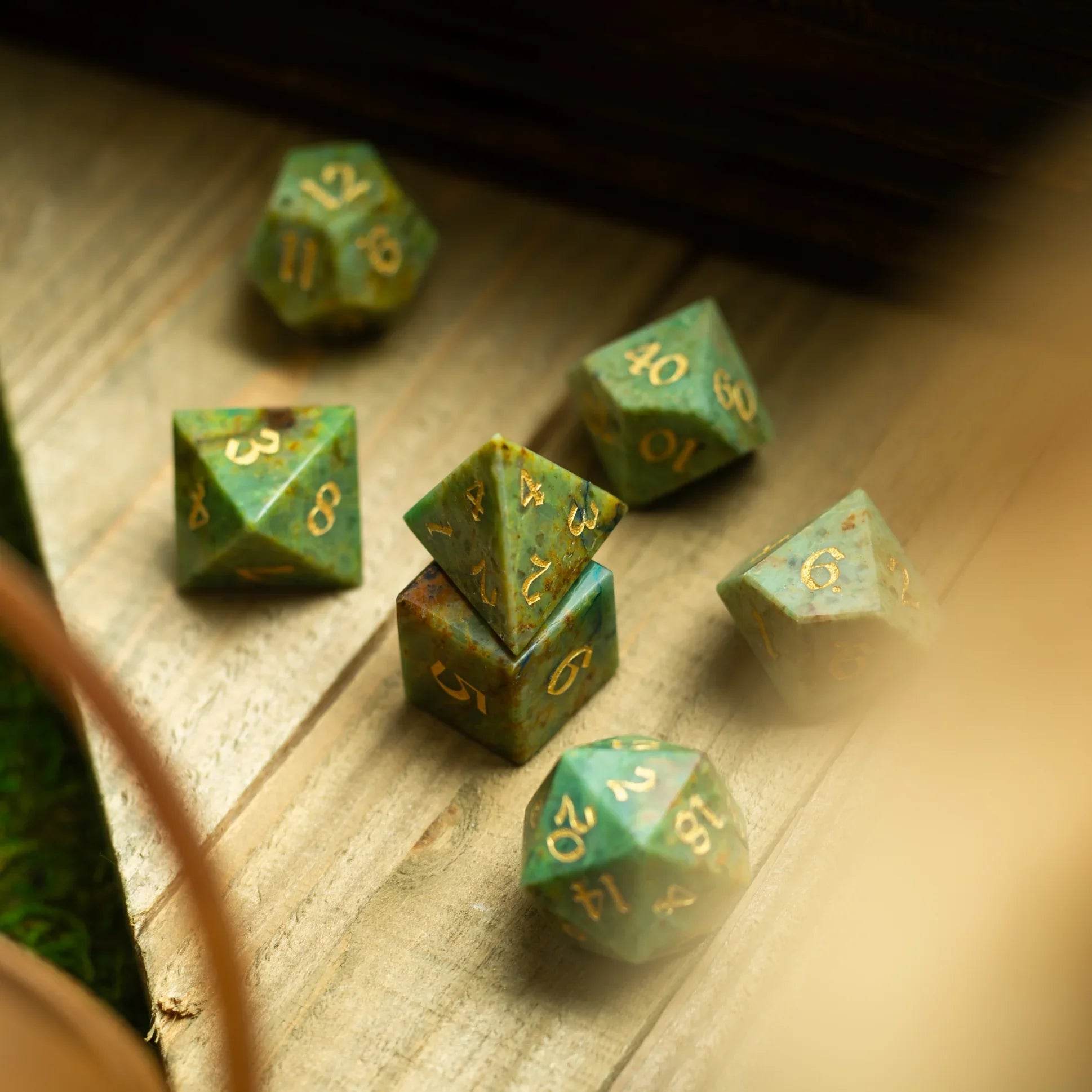 Gemstone Azurite Hand Carved DND Dice Set - Full Set And Free Dice Box