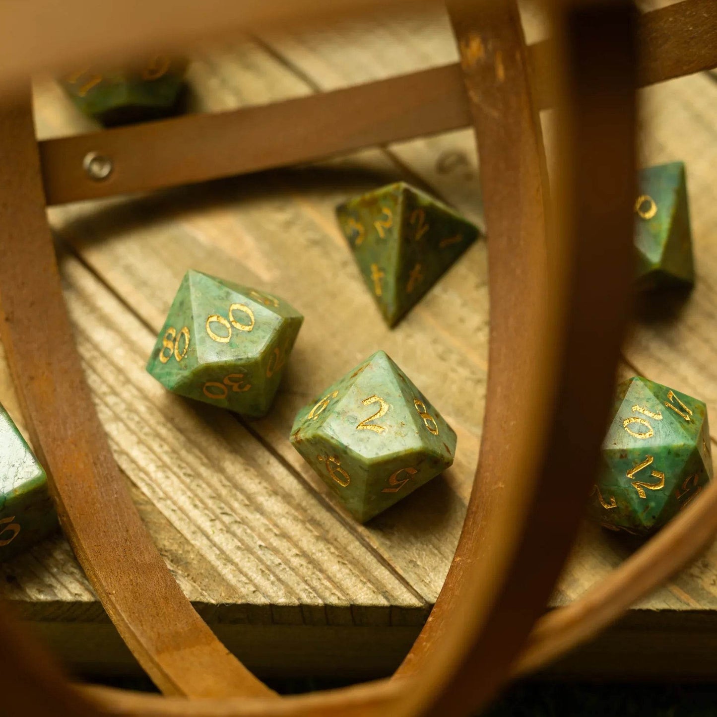 Gemstone Azurite Hand Carved DND Dice Set - Full Set And Free Dice Box