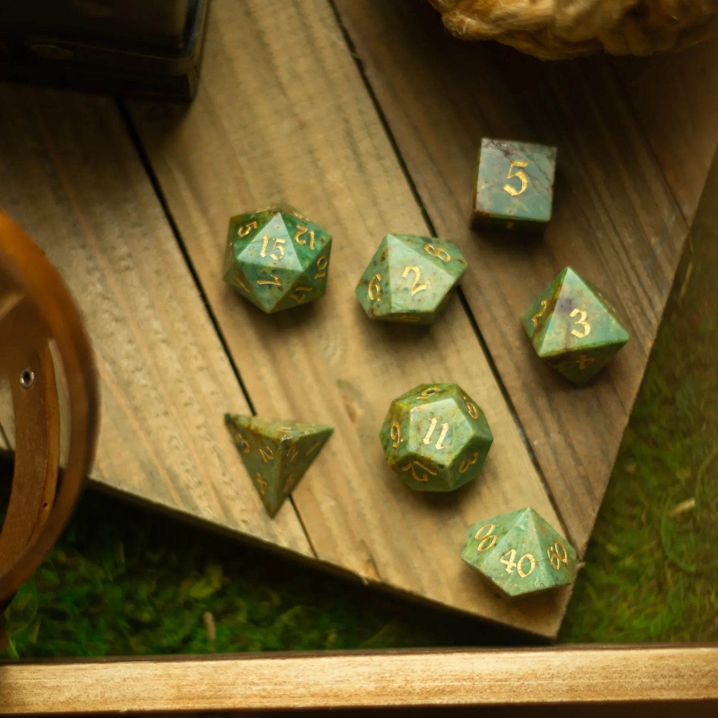 Gemstone Azurite Hand Carved DND Dice Set - Full Set And Free Dice Box