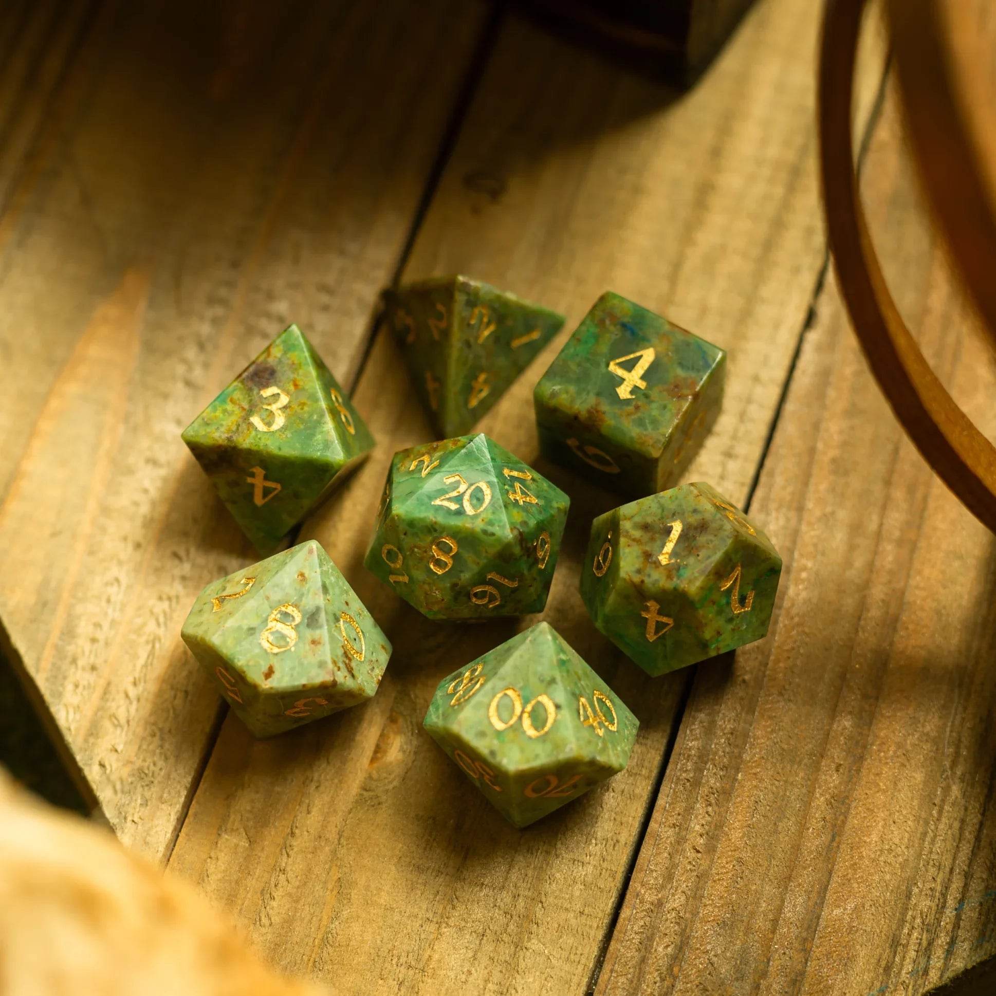 Gemstone Azurite Hand Carved DND Dice Set - Full Set And Free Dice Box