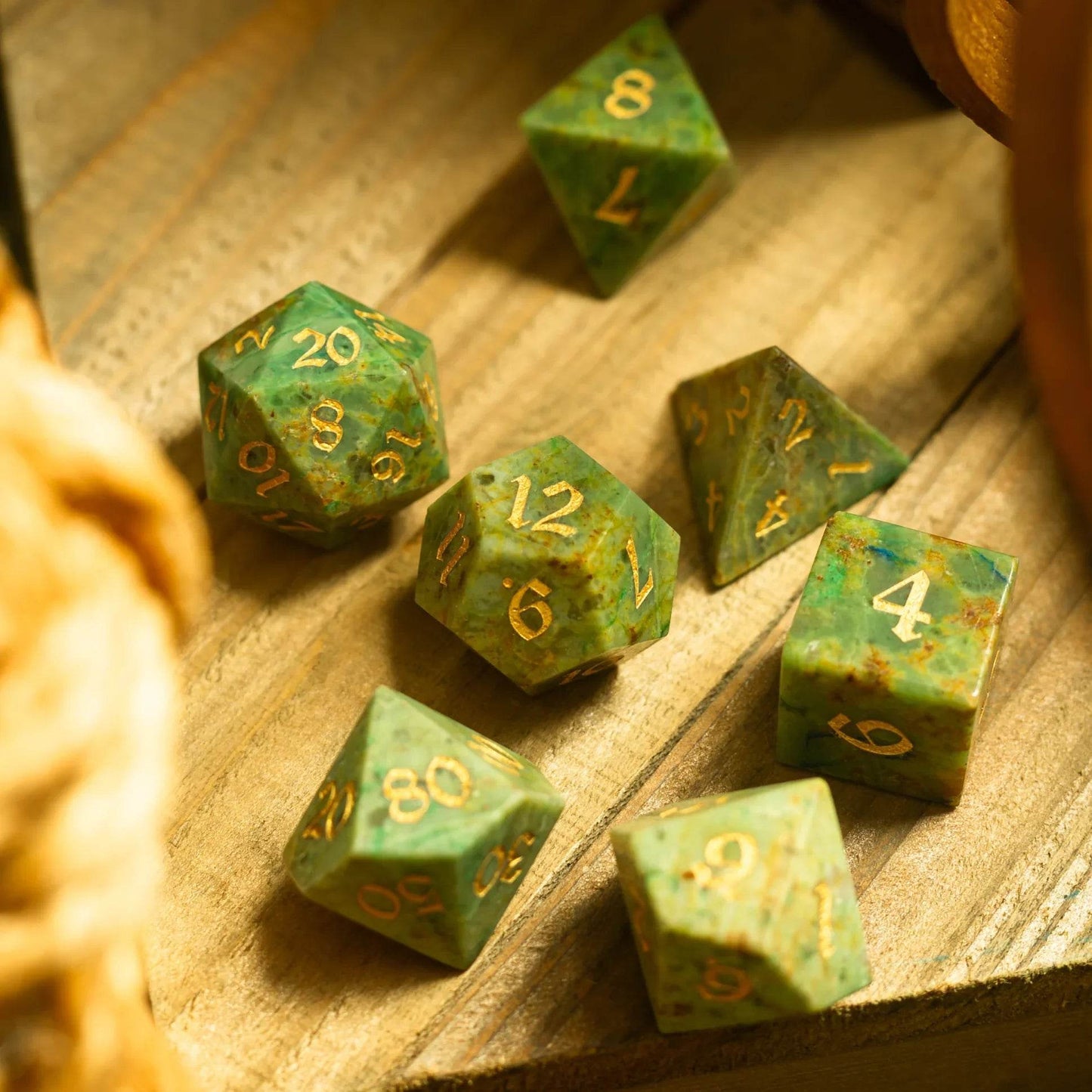 Gemstone Azurite Hand Carved DND Dice Set - Full Set And Free Dice Box