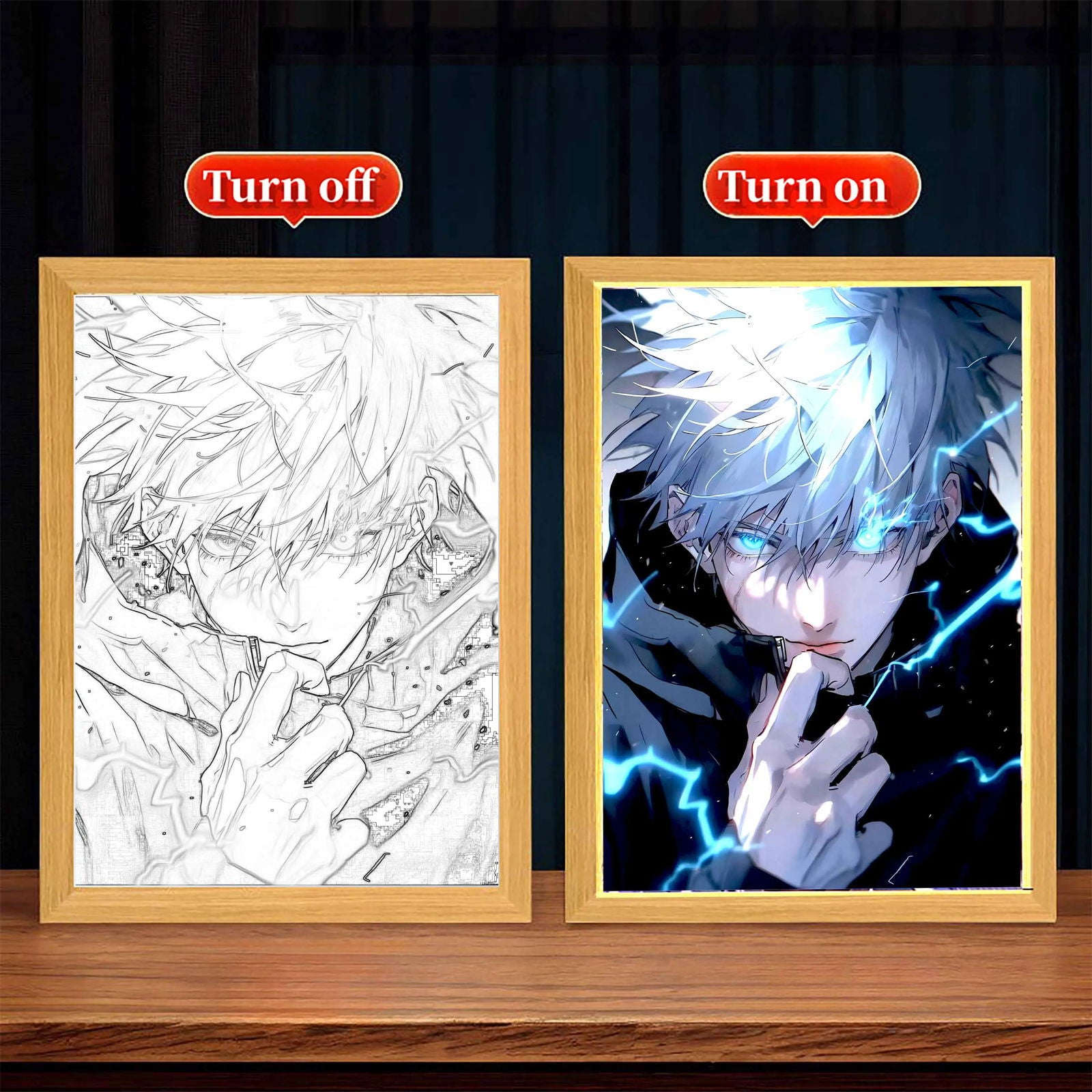 Gojo LED Light Painting Picture Frame, Anime Jujutsu Kaisen JJK Gifts 6 x 9 in