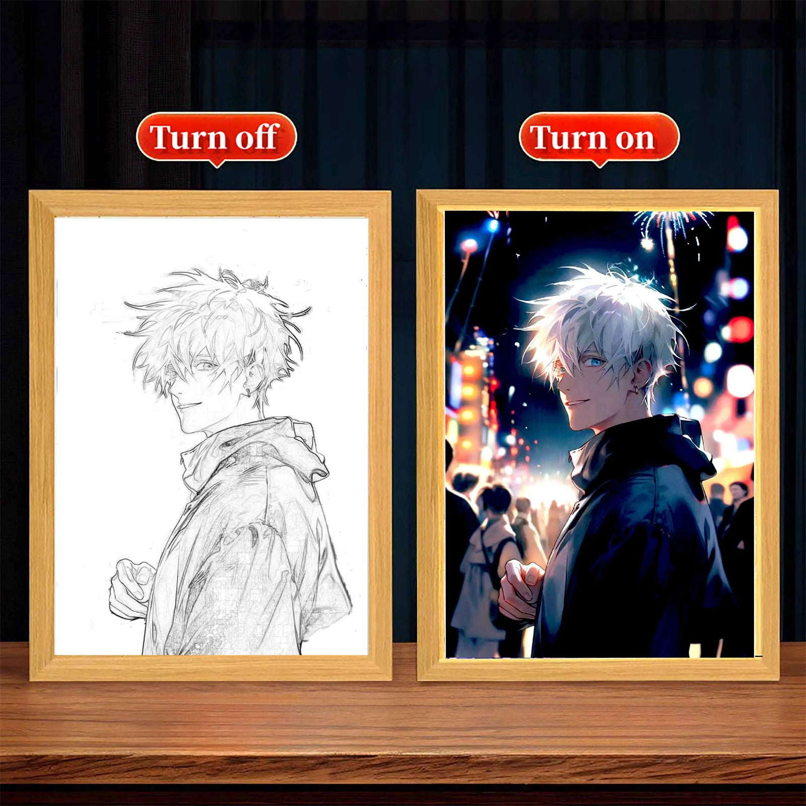 Gojo LED Light Painting Picture Frame, Anime Jujutsu Kaisen JJK Gifts 6 x 9 in