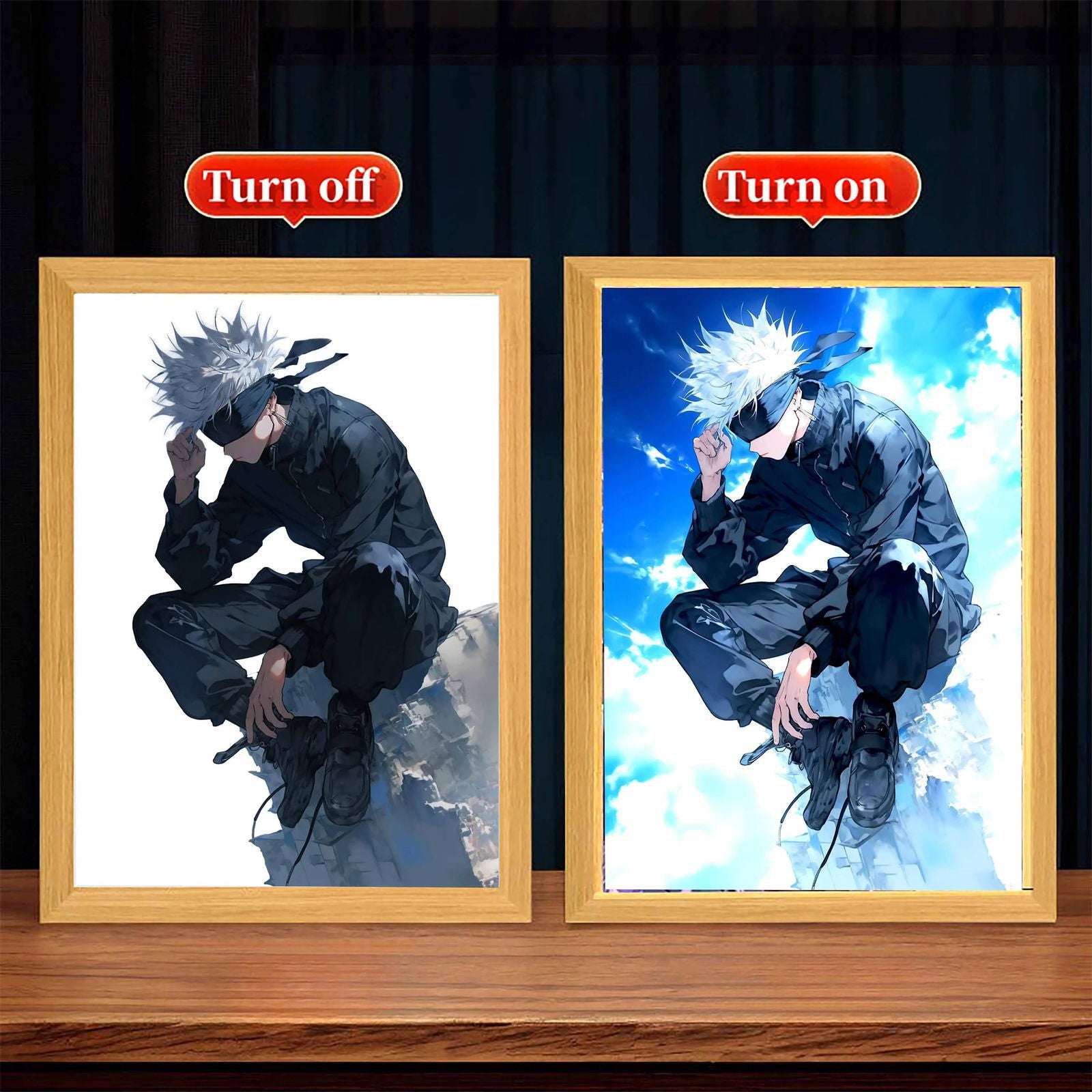 Gojo LED Light Painting Picture Frame, Anime Jujutsu Kaisen JJK Gifts 6 x 9 in