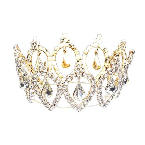Pave Crystal Rhinestone Teardrop Dangle Mini Crown Tiara