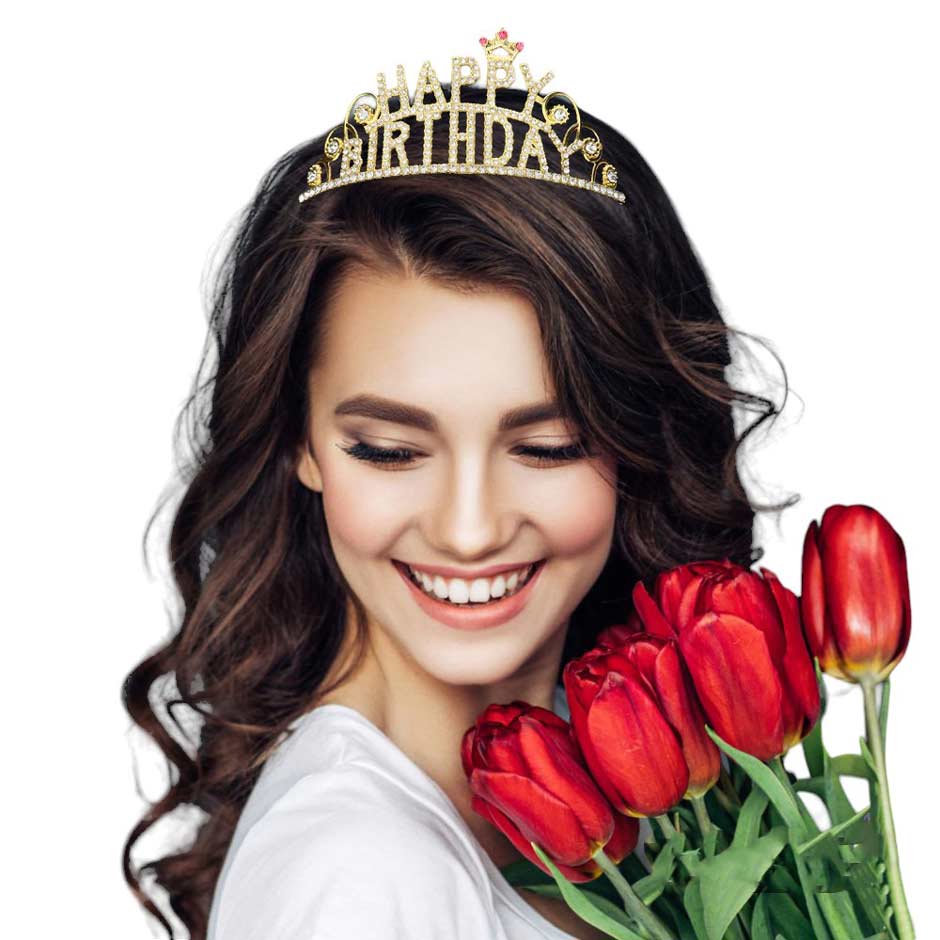 Rhinestone Paved HAPPY BIRTHDAY Message Princess Tiara