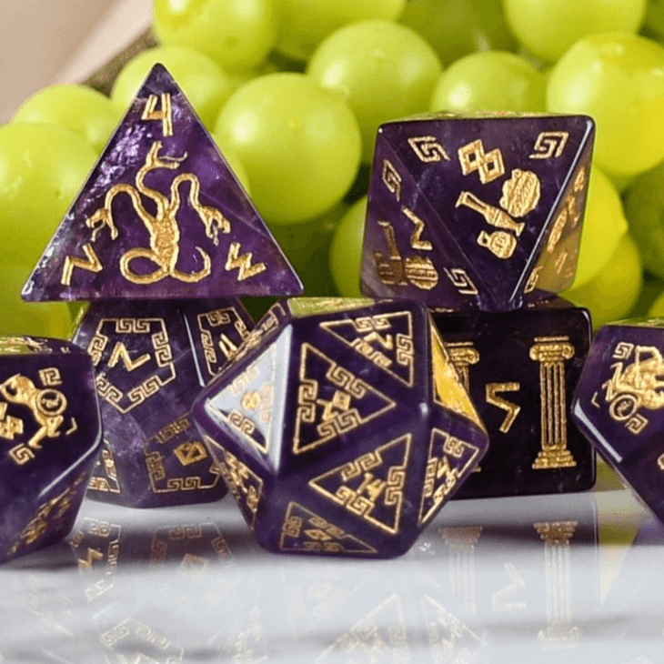 Greek Amethyst Stone Dice Set - Dice Around the World Collection 'PRE-ORDER | SPRING EVENT DEAL' - 