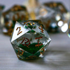 Green Glitter Liquid Core Handmade Sharp Edge Resin DND Dice Set - 1 D20 (Not Full Set)